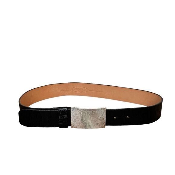 BRAVE BELTWORKS Black Leather Belt Silver Pebbled Rectangle Square Buckle 28 main image 6